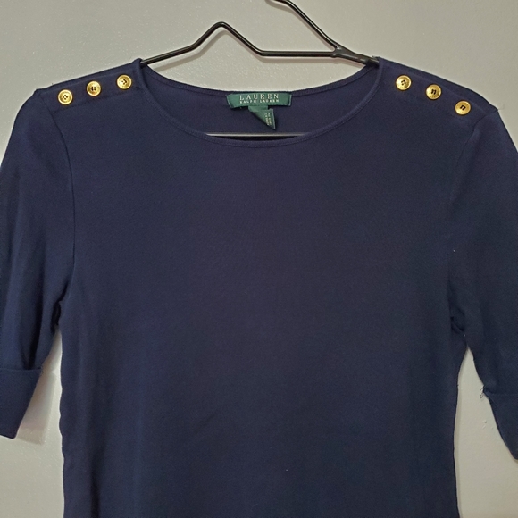 Womens Shirt Small Button Shoulder Elbow Sleeve Crew Neck Ralph Lauren - Picture 2 of 11